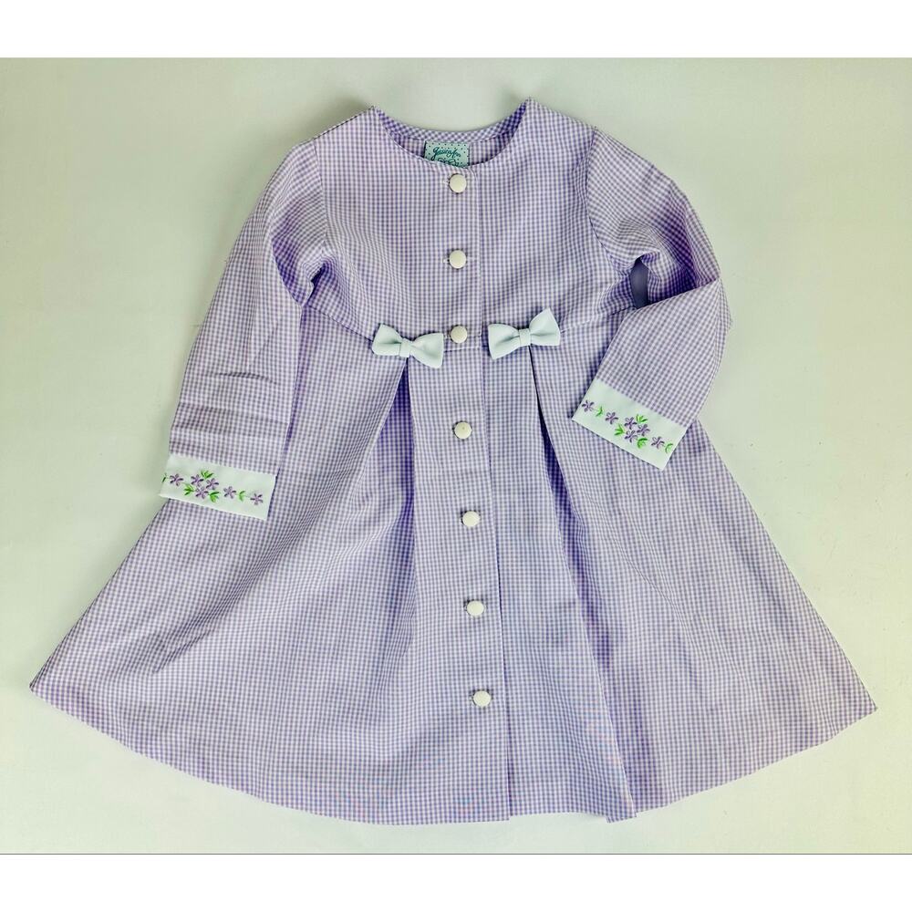 VTG Jessica Ann Purple Gingham Dress Embroidered Floral Bow Preppy Girls 4T 48M